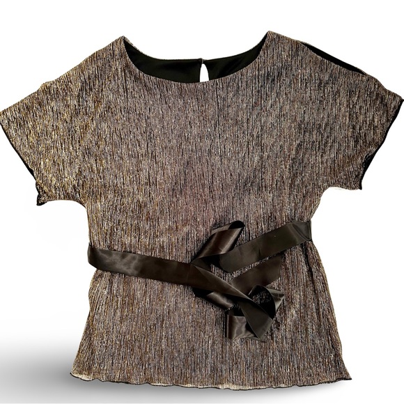 Women's TRADITION Vintage Gold, Silver, and Black Slit Sleeve Blouse Size Small - Picture 12 of 15